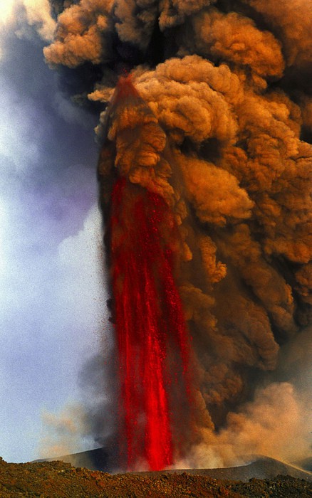 Photo:  Lava fountain of Mt Etna volcano, Sicily